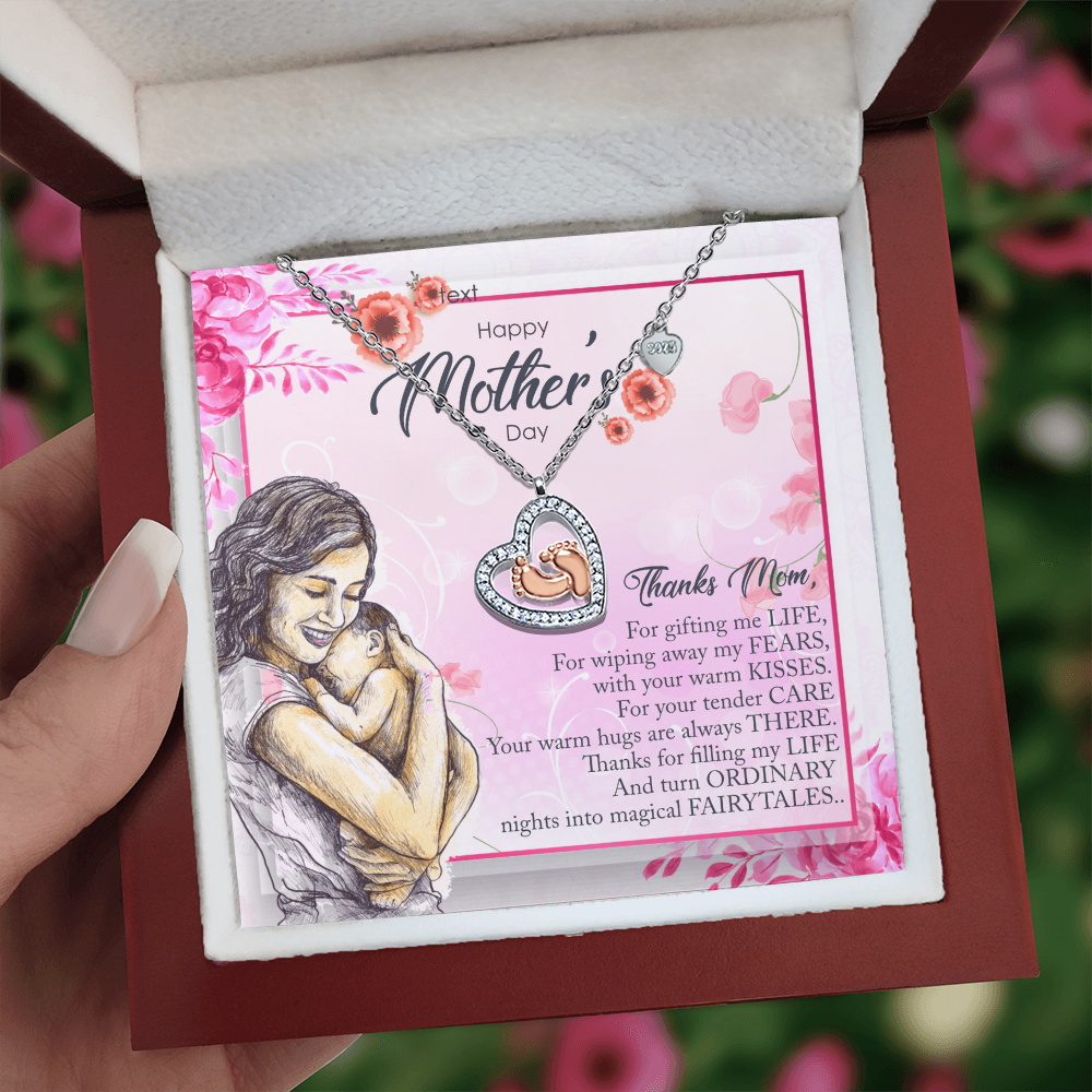 Neu Beginnings Jewelry - Thank You Mom For Gifting Me Life - Baby Feet Heart Necklace
